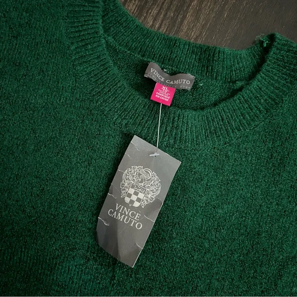 New Women's Vince Camuto Green Cozy Crewneck Exposed Seam Long Sleeve Sweater XL - Image 4