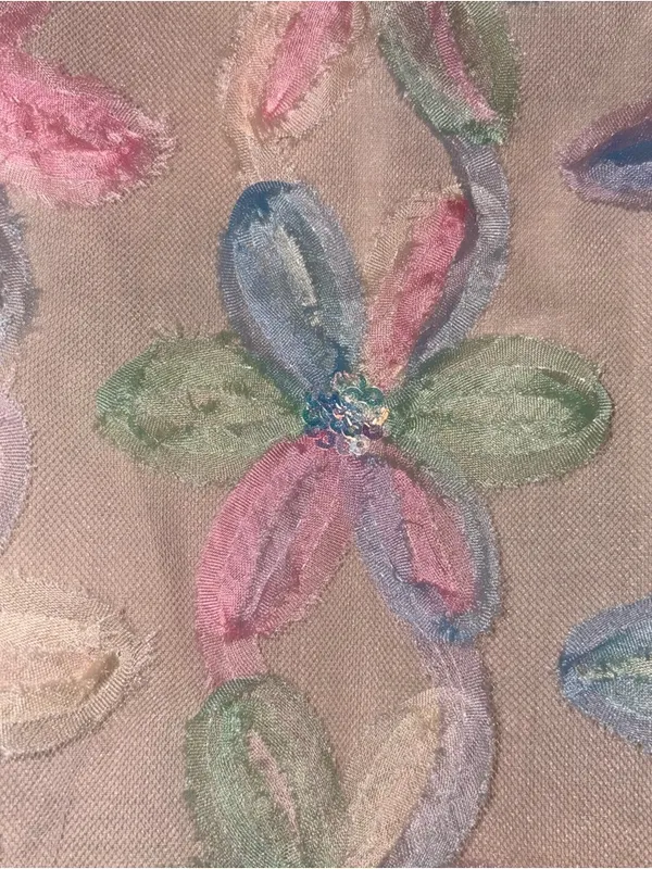 Umgee Pastel Floral Appliqué Sheer Sequin Blouse - Image 5