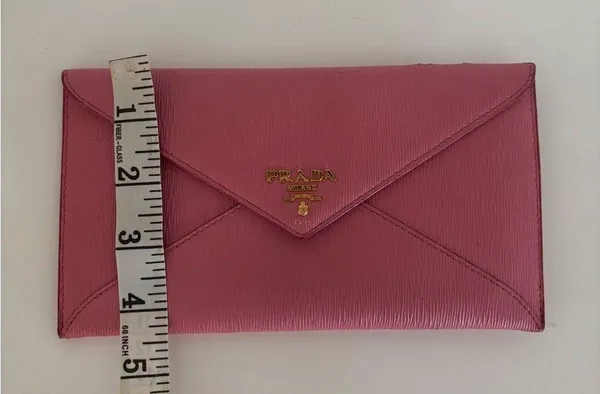Prada Vitello Pink Envelope Clutch Wallet with Gold Embossed Hardware - Image 12