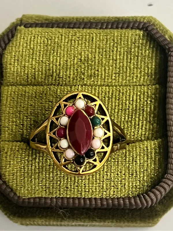 Vintage/Bohemian Design Stainless Steel Golden w/ Multicolor Beads Ring S 9 - Image 2