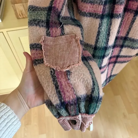 POL Pink Plaid Shacket Corduroy Elbow Patch Oversized‎ Fit Sz Small STYLE SMJ199 - Image 5