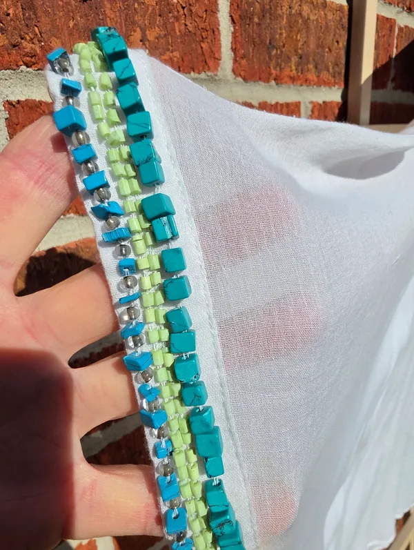 CHICO'S Turquoise Beaded Tunic OS Embellished Swim Coverup Top - Image 2