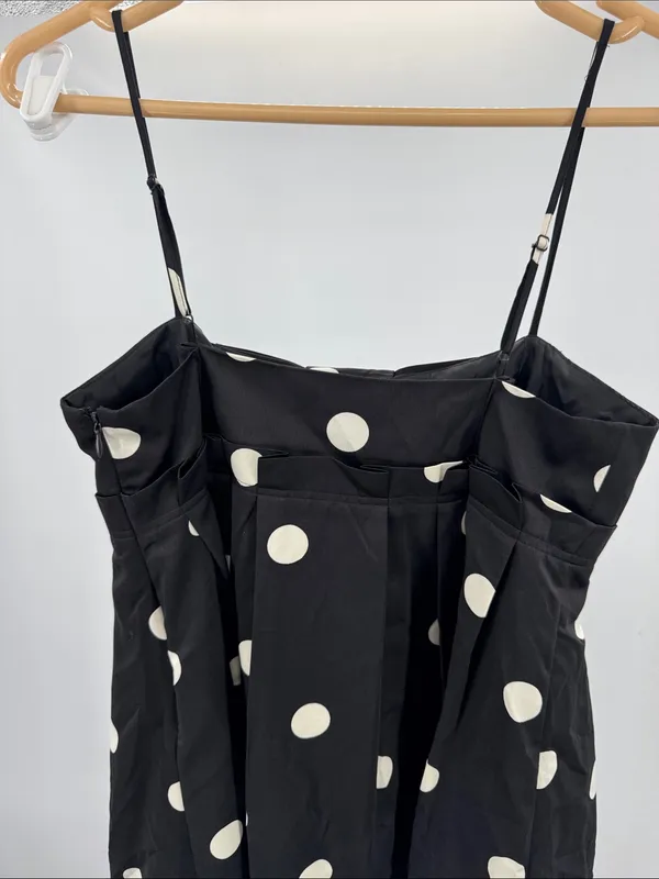 Forever 21 Black polka dot babydoll Mini Dress M bow Y2K party hoco pleated - Image 3