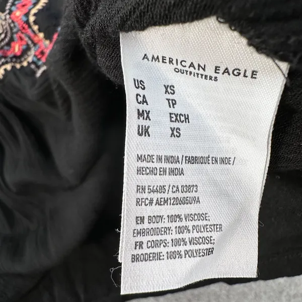 American Eagle Peasant V-Neck Top Size X-Small Embroidered Gauzy Balloon Sleeve - Image 6