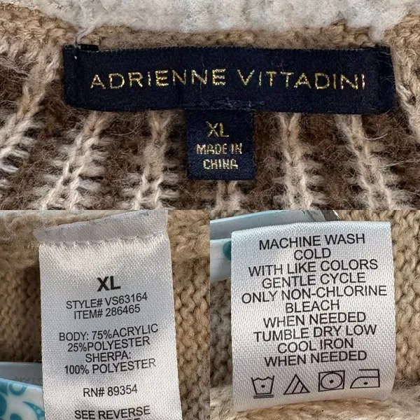 Adrienne Vittadini Fair Isle Sherpa Collar Sweater XL Cozy Quarter Zip - Image 3