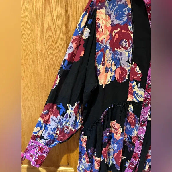 Free People Bunch A Brunch Tunic‎ Top Dress Black Motif Pink Purple Floral Small - Image 10