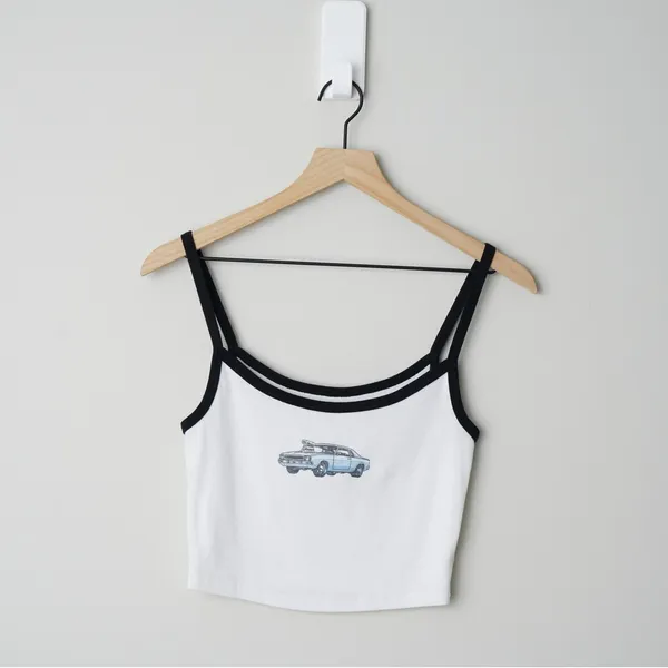 Aeropostale Ribbed Car Graphic Baby Tank Top Spaghetti Strap Cropped Stretch EUC - Image 3