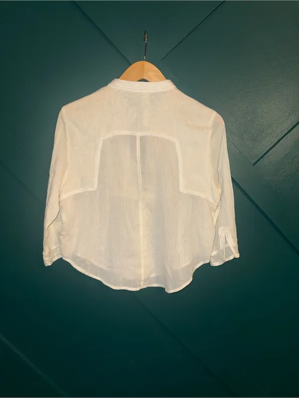 Romantic Boho Blouse Gold Embroidered Bib Front Top Cottagecore Peasant - Image 4