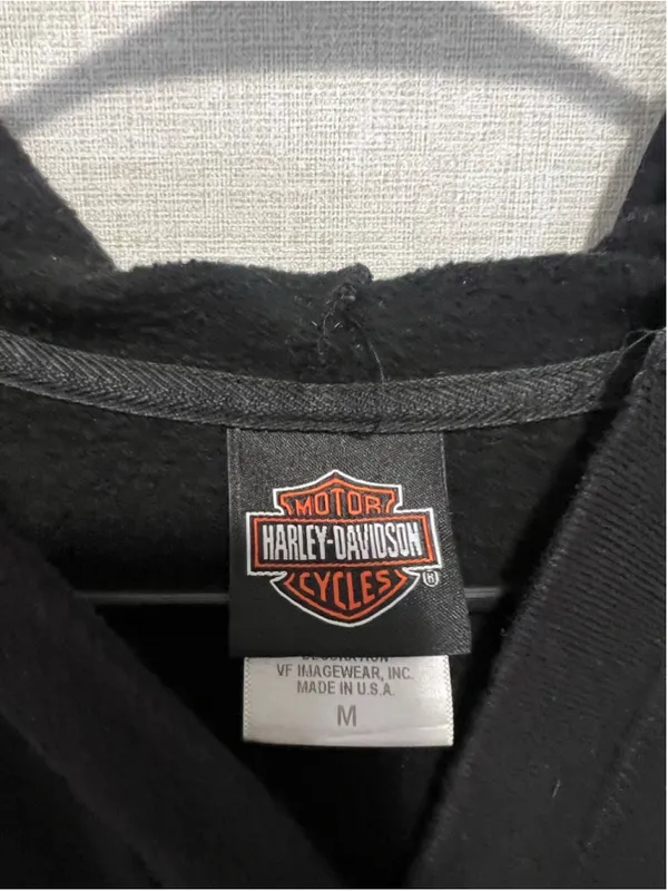 Harley Davidson California Black Hooded Henley Sweatshirt With Logo Front Pocket - Image 3