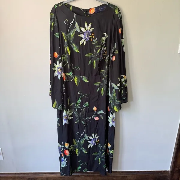 New! Gabriella Rossetti Lucrezia Black Floral Midi‎ Dress Size 14 - Image 2