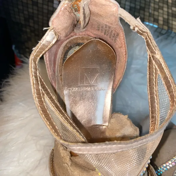 Material Girl Elegant Tan Strappy Heels - Image 3