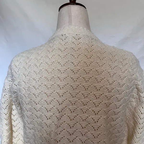 Vtg 60s Pointelle Knit Cardigan Women Sz S Cottagecore Coquette Wintuk Scallop - Image 7