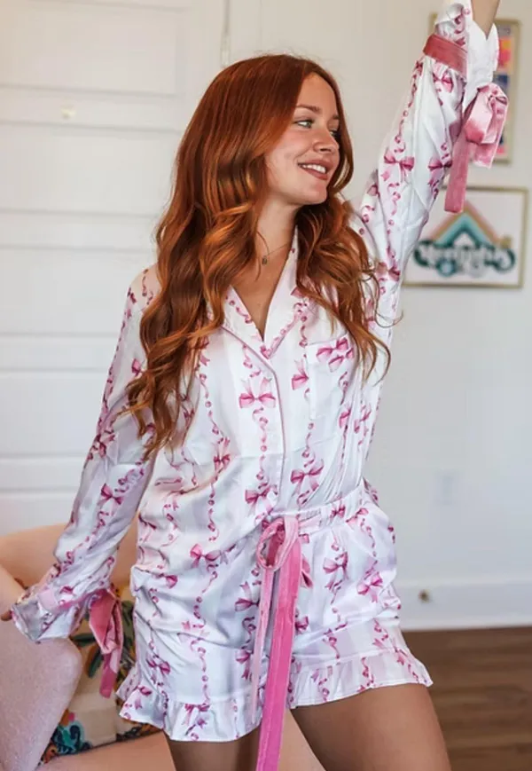Girly Pink Bow Pajama Set Size L - Image 3