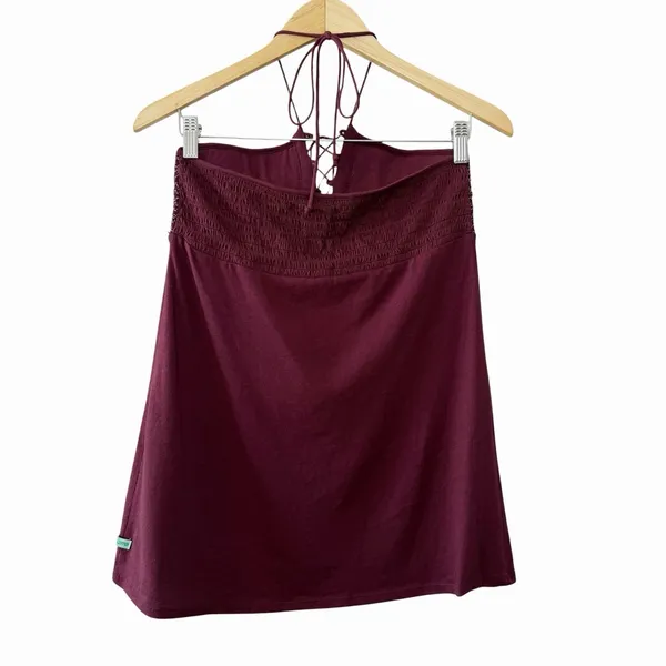 Y2K Hollister Beaded Babydoll Tiered Halter Top Womens L Burgundy Fairycore - Image 3
