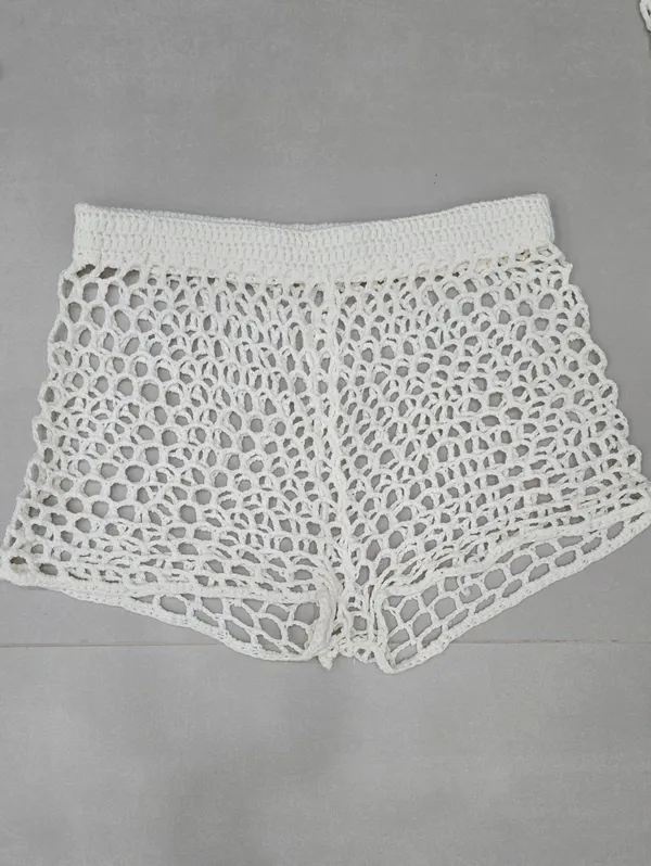 Zara Crochet Open-Knit Long Sleeve Top & Shorts Set In White Size XS/S - Image 4