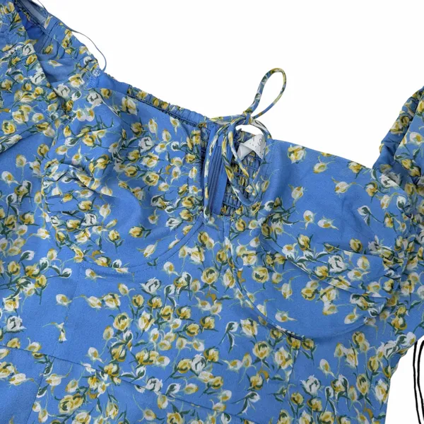 New ASTR the Label Blue Yellow Floral Long Sleeve Sweetheart Dress Size Medium - Image 3
