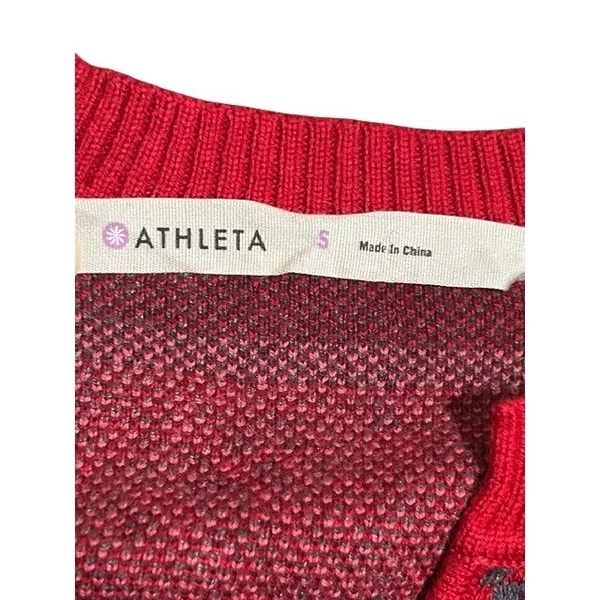 Athleta Womens Red‎ Fair Isle Sweater Dress Long Sleeve Cotton Blend Cabin Small - Image 3
