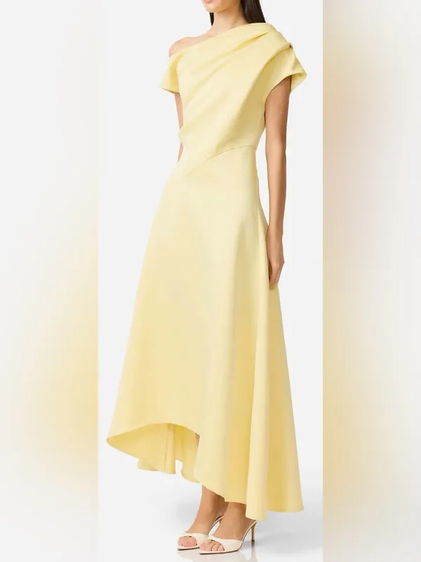 NEW Elliatt Marissa One-Shoulder Asymmetric Hem Duchess Satin Yellow Gown Sz L - Image 3