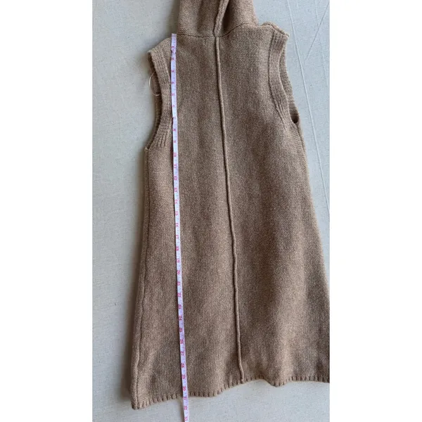 Tahari Womens Camel Tan Wool Blend Sleeveless Hooded Sweater Vest XS Longline - Image 13