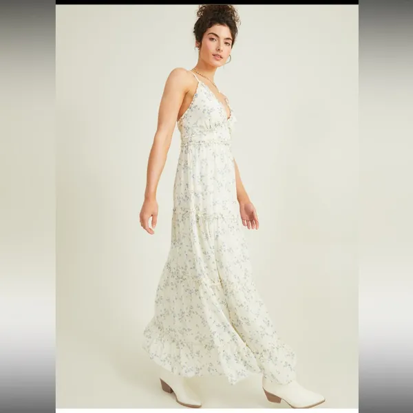 Altar'd State Posie Floral Maxi Dress with Ruffled Trim in Blue - Image 2