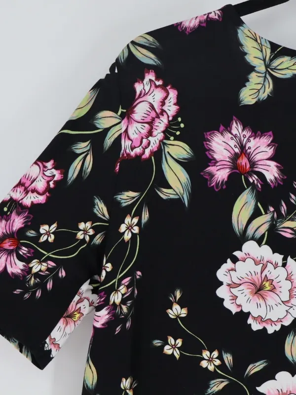 Yumi Kim Floral Dress XL Black Pink Multicolor Short Sleeve Stretch Mini Stretch - Image 12