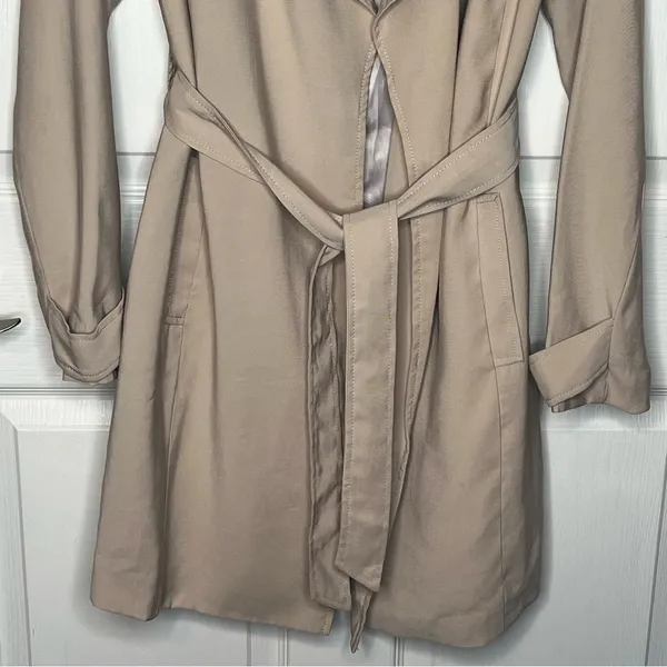 Banana Republic Factory Sz XS Khaki Trench Coat Tie Closure Open Front - Image 3