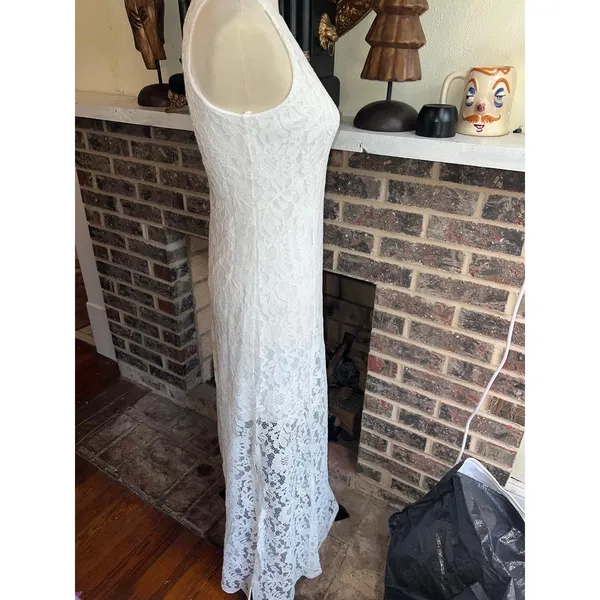 Aura RED DRESS White Lace Halter Neck Maxi Dress Sheer Split Hem Size XS - Image 8