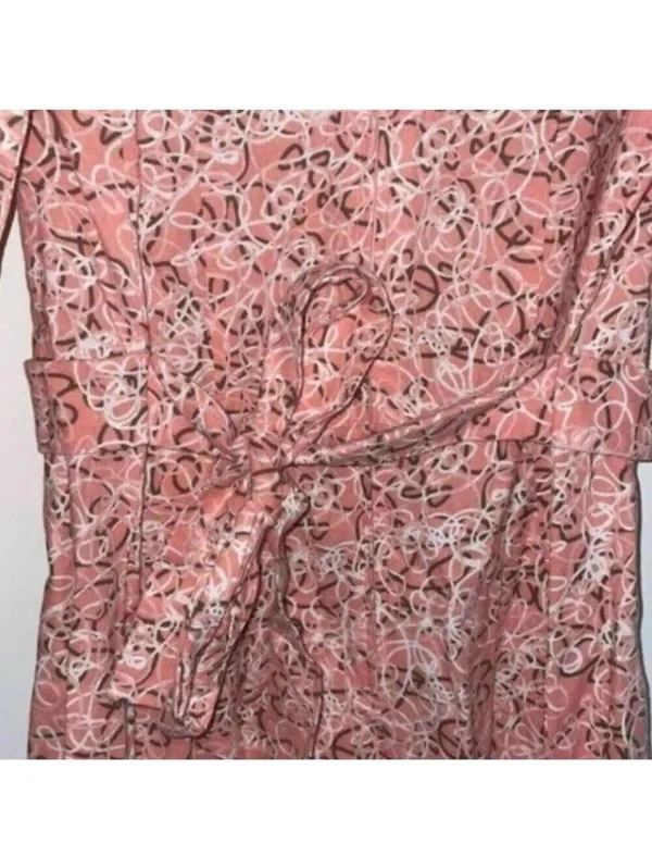 Vintage Handmade Pink Prairie Girl 1/2 Sleeve Scribble Print Dress - Image 7