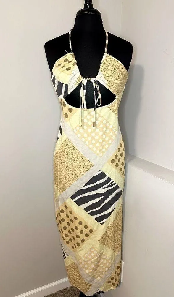 Zebra Patternblock Halter Yellow Midi Dress NWT - Image 3