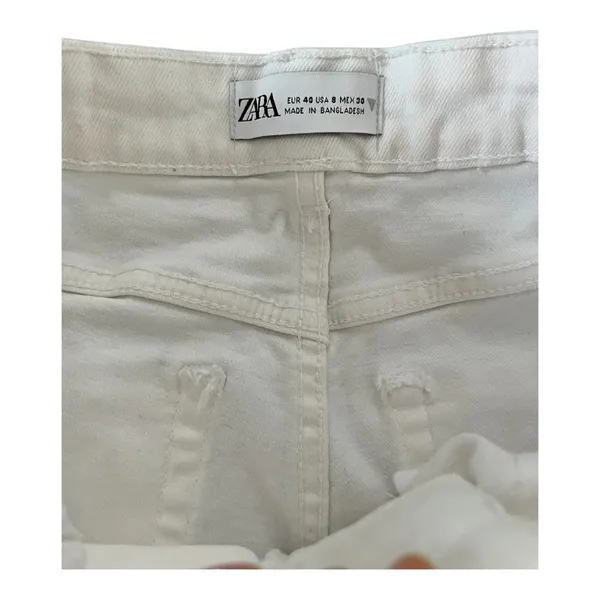 Zara White Distressed Denim Shorts Women's Size 8 - Image 2