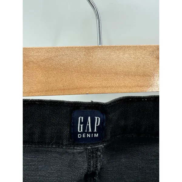 GAP Jeans Women 32 Black Denim True Skinny‎ Button Fly Raw Hem Cotton Blend - Image 5