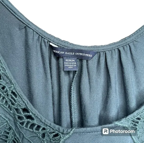 Outfitters Turquoise Sleeveless Tank with Crochet Accents - Image 3