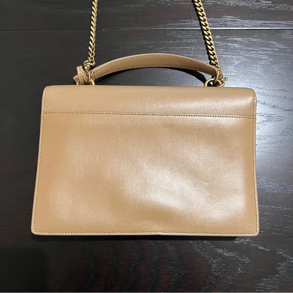 YSL Sunset Top Handle Medium Smooth Leather Shoulder Bag in Dark Beige - Image 7