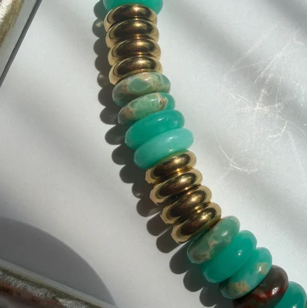 Turquoise and gold natural beaded necklace - Image 4