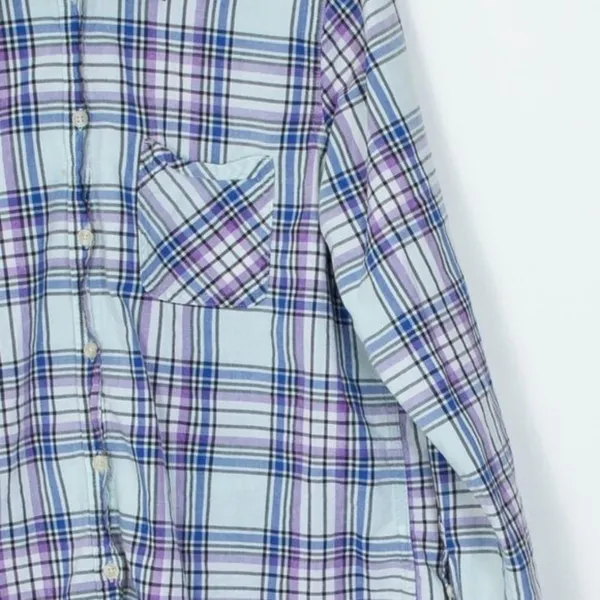 American Eagle Womens Boyfriend Plaid Button‎ Down Shirt Size Large Blue Casual - Image 4