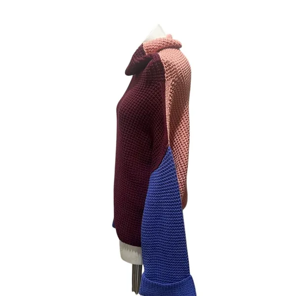 Free People Women's M Colorblock Chunky Turtleneck Sweater Multicolor - Image 7
