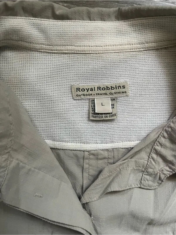Royal Robbins Tan Cream Sleeveless Outdoor Hiking 100% Nylon Button Down Shirt L - Image 5