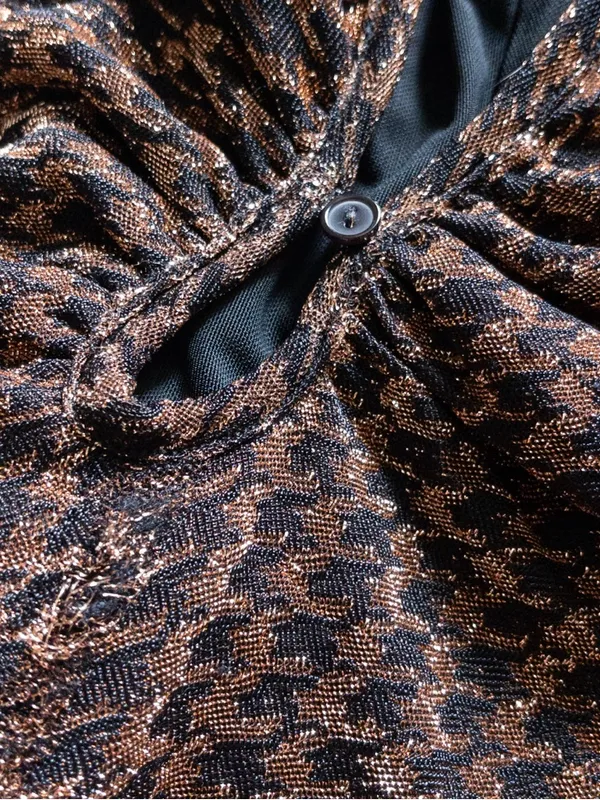 ASTR Nia Metallic Houndstooth Mini Dress XS Copper Black Vneck Jersey Stretch - Image 8
