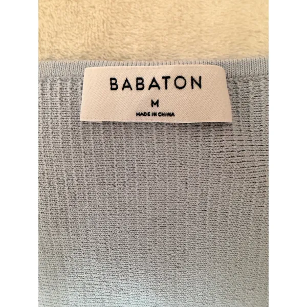 Babaton Sculpt Knit Square Neck Crop Top Light Blue Ribbed Short Sleeve Medium M - Image 6