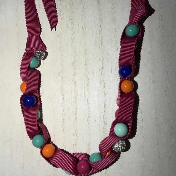 Stella And Dot Children's Multicolor Beaded Necklace On Pink Tie Strand - Image 2