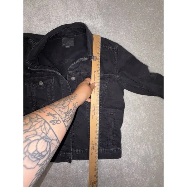 Women's Small American Eagle Black/Grey Denim‎ Jacket 100% Cotton - Image 8