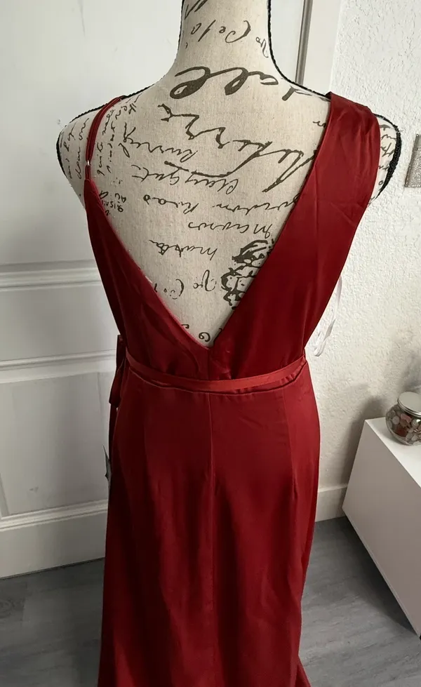Lulus Poised Sophistication Rust Red Satin Wrap Maxi Dress - NWT - Size M - 63" Length - Image 8