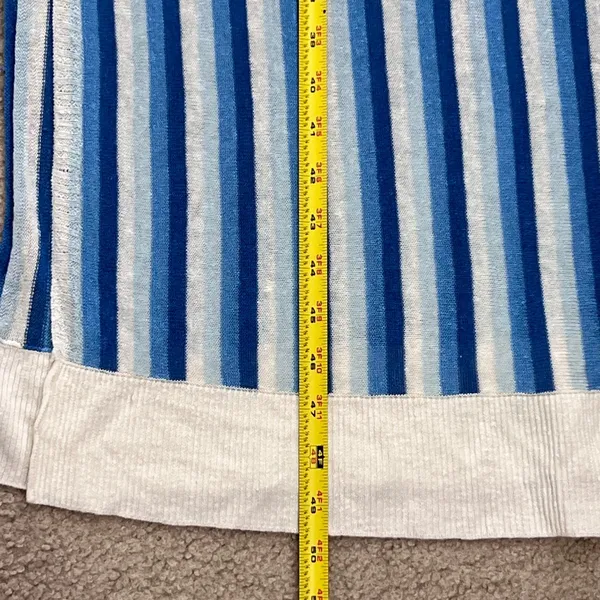 Zara Knit Dress Women's Medium Blue‎ White Vertical Stripe Linen Blend Maxi Slit - Image 9