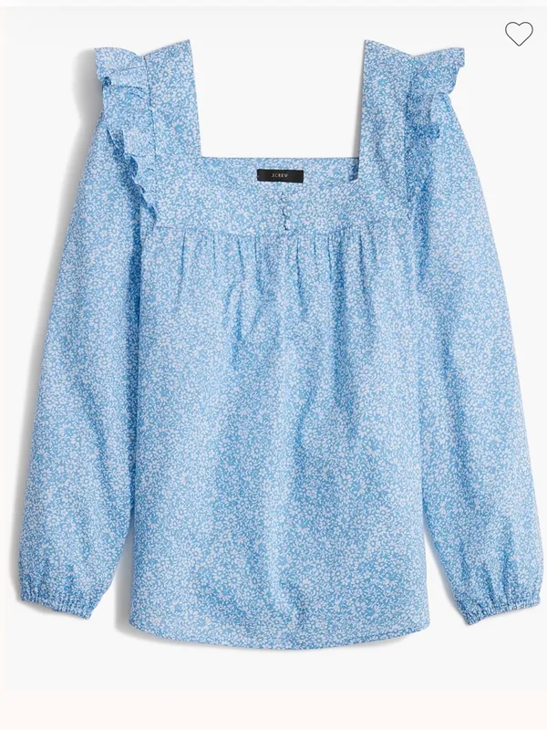 J Crew Factory Squareneck ruffle top puff sleeve blue cornflower white size S - Image 13