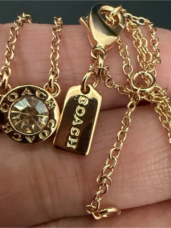 COACH Rose-Gold Open Circle Crystal Pendant Necklace - Image 6