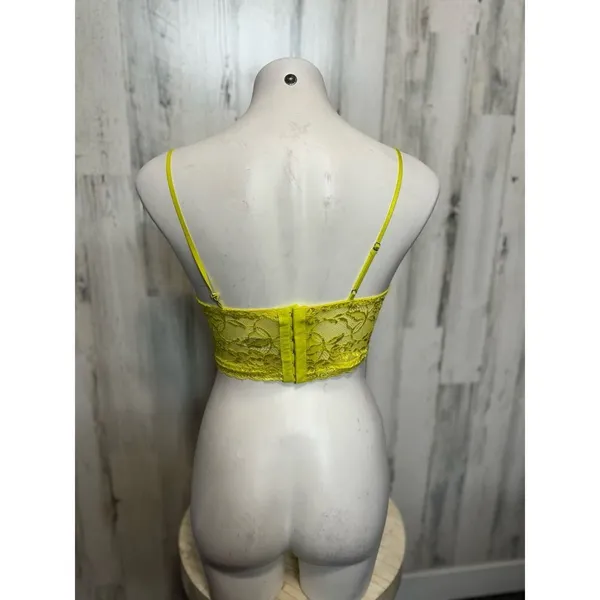 Forever 21 Floral Lace Corset Crop Top Womens M Neon Chartreuse Lime Yellow - Image 3