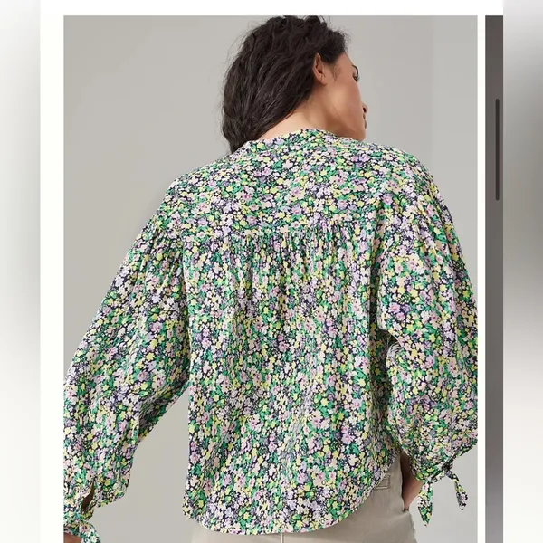 Anthropologie Maeve Ashleigh Puff-Sleeved Button Down Ditsy Floral Blouse - Image 4