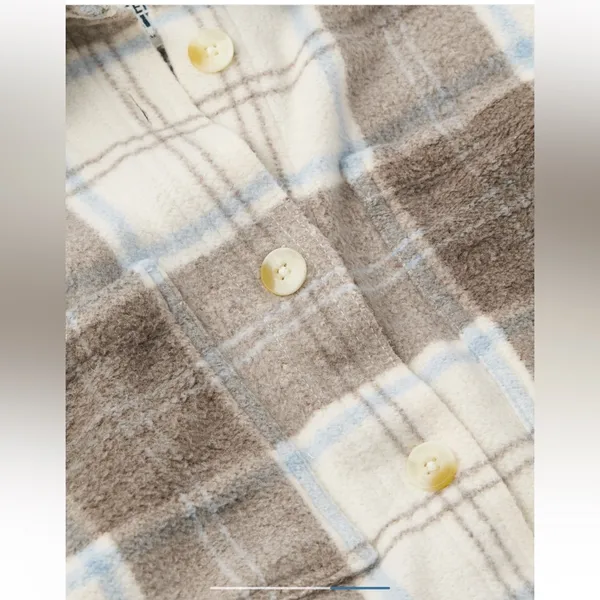 American Eagle Oversized Plaid Shirt‎ Jacket Fleece Brown White Blue Size Medium - Image 3