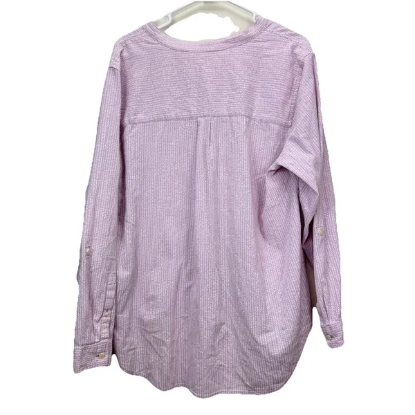 LL Bean Lavender Herringbone Organic Cotton Button Up Hi Low Shirt‎ Size XL - Image 9