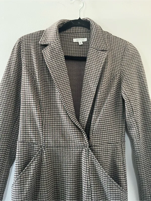 Max Studio Brown Black Houndstooth Blazer Midi Dress XS Preppy Quiet Luxury - Image 3